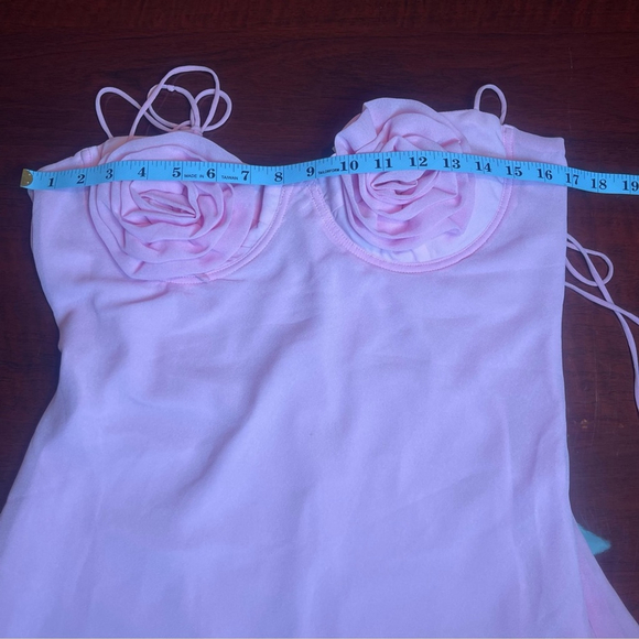 Bardot Pink Rose Details Minidress Sz L BarbieCore, Coquette, ResortWear, Fairy - Picture 8 of 16